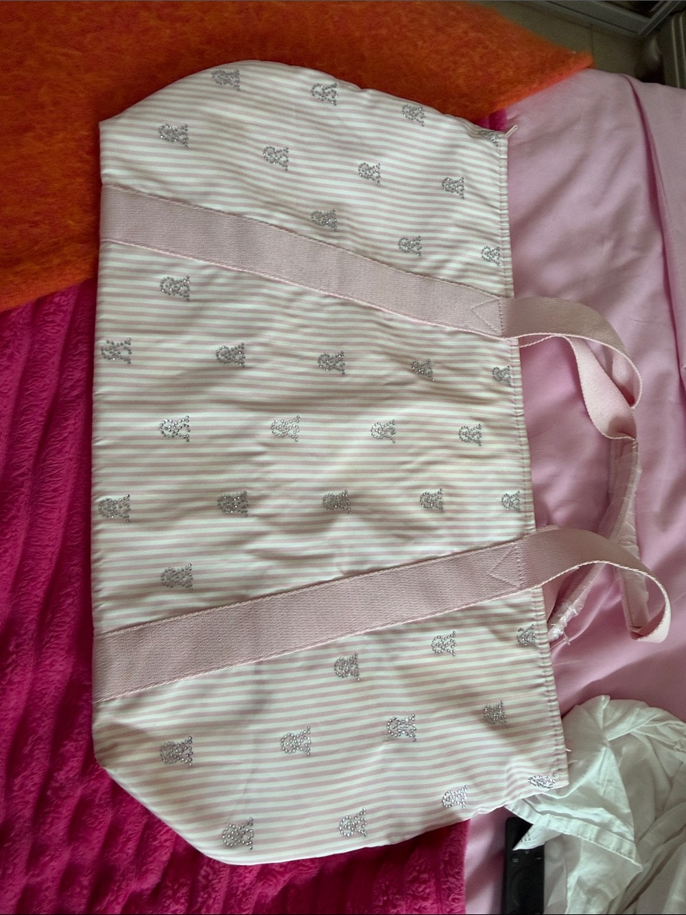 Victoria's Secret Pink and White Striped Tote Bag